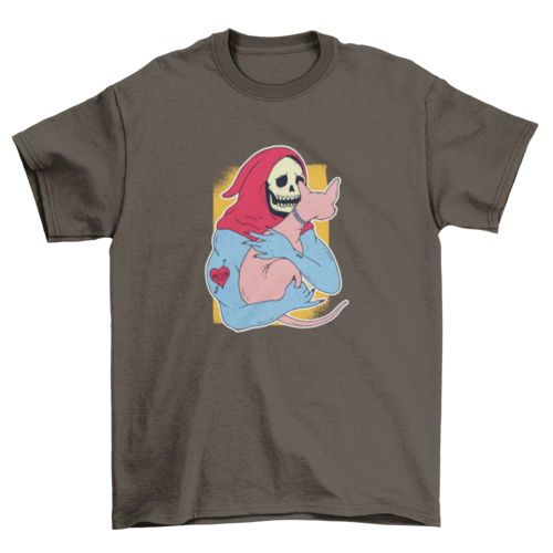 Skeleton holding cat t-shirt design