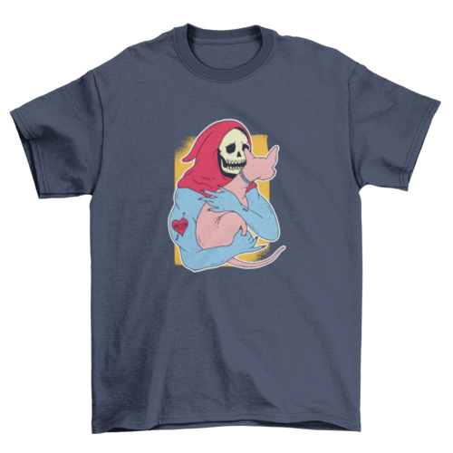 Skeleton holding cat t-shirt design