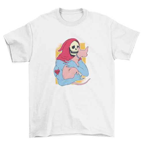 Skeleton holding cat t-shirt design