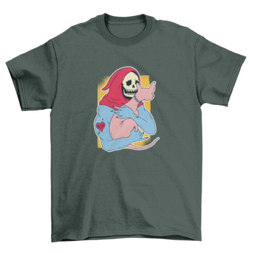 Skeleton holding cat t-shirt design