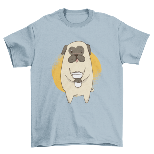 Lovely Fashion Cute Little Pet Pug Holding Coffee Cup Animal & Drink