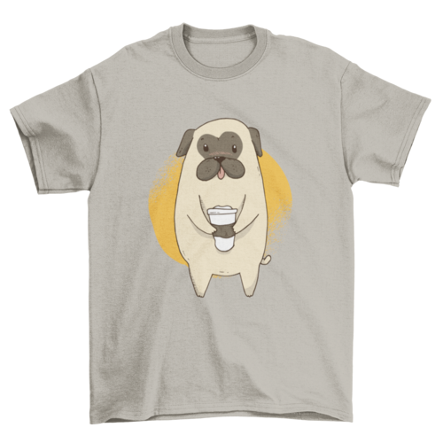 Lovely Fashion Cute Little Pet Pug Holding Coffee Cup Animal & Drink