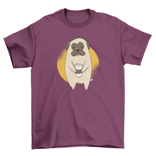 Lovely Fashion Cute Little Pet Pug Holding Coffee Cup Animal & Drink