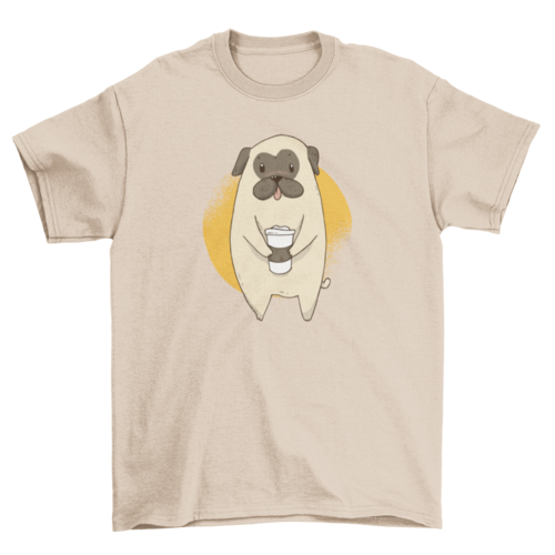 Lovely Fashion Cute Little Pet Pug Holding Coffee Cup Animal & Drink