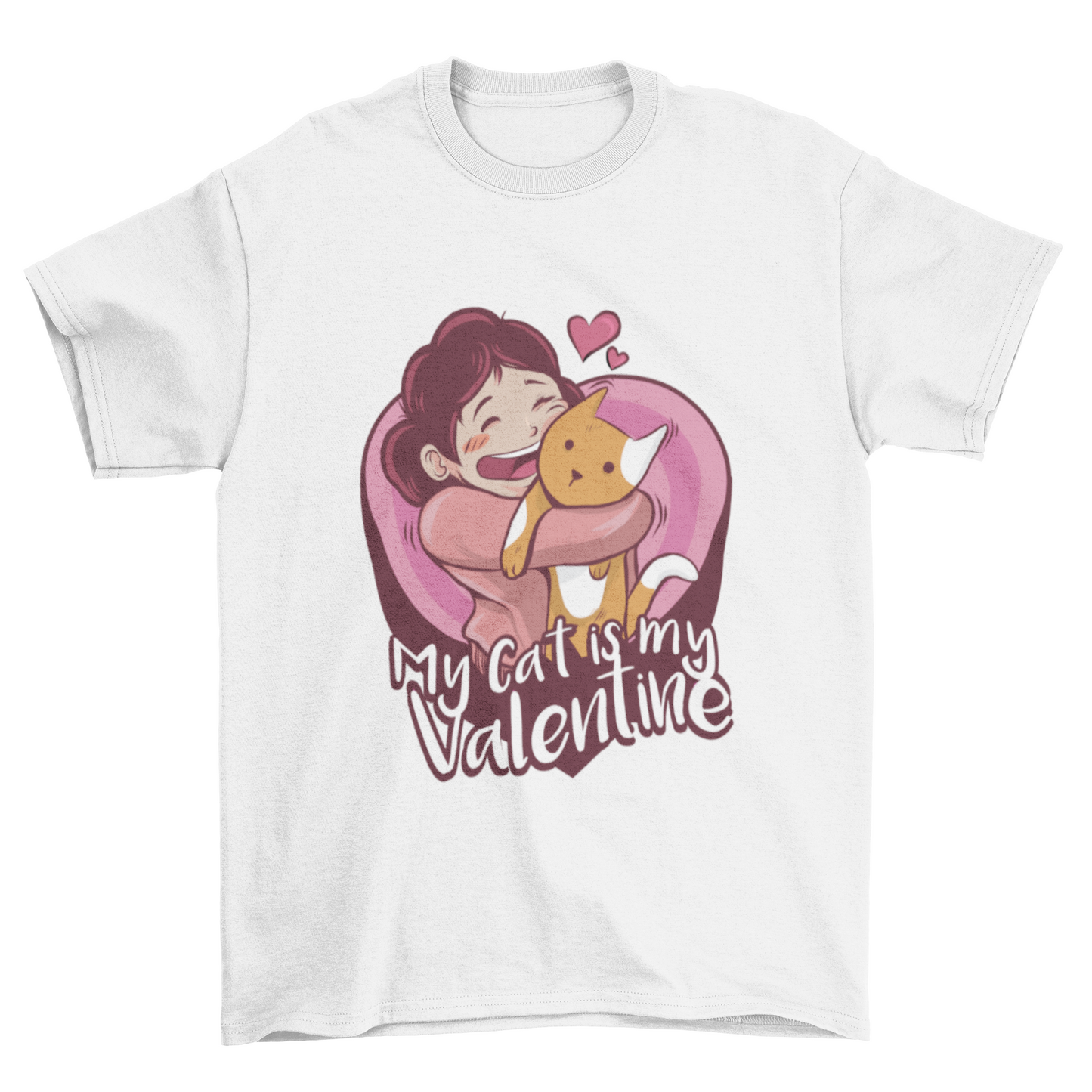 Cute Sweet Love Cartoon Girl Embracing Cat Heart Shape Quote "My cat