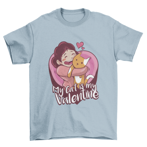 Cute Sweet Love Cartoon Girl Embracing Cat Heart Shape Quote "My cat