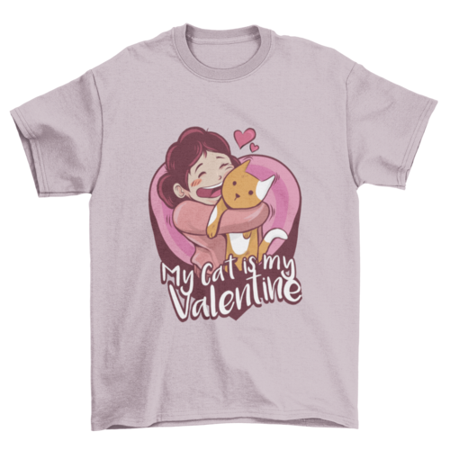 Cute Sweet Love Cartoon Girl Embracing Cat Heart Shape Quote "My cat
