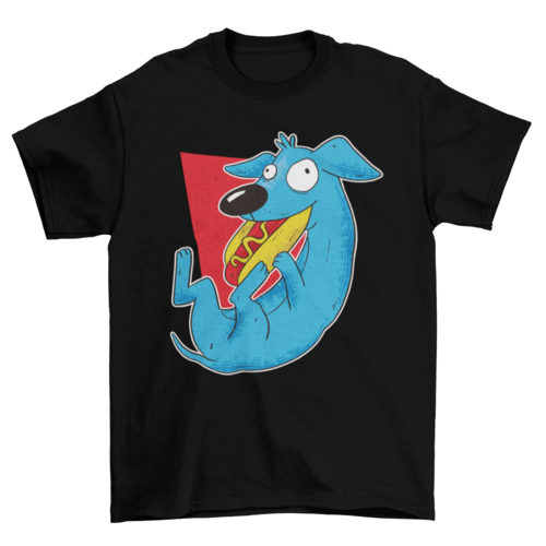 Funny Cartoon Animal Pet Dog Eat Hot Dog t-shirt