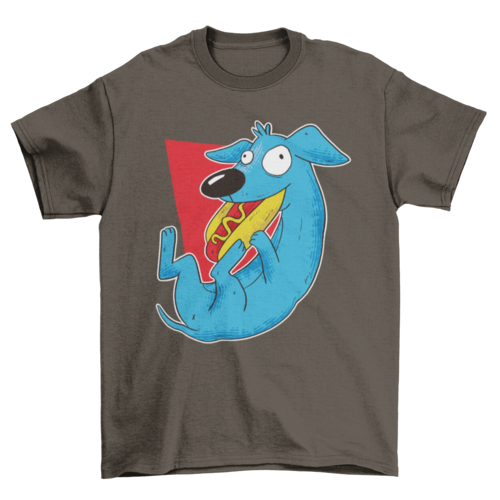 Funny Cartoon Animal Pet Dog Eat Hot Dog t-shirt