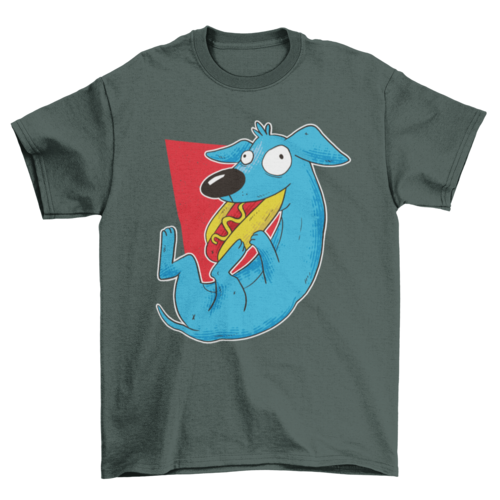 Funny Cartoon Animal Pet Dog Eat Hot Dog t-shirt