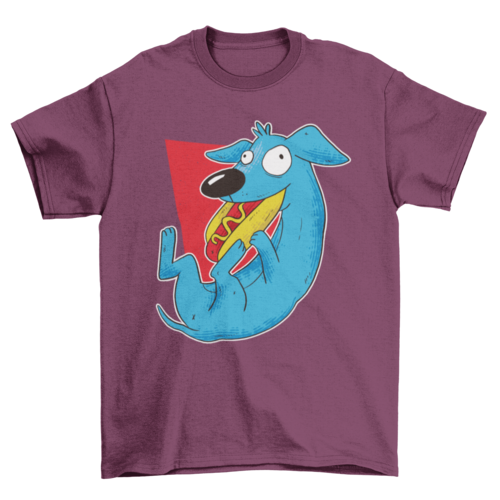 Funny Cartoon Animal Pet Dog Eat Hot Dog t-shirt