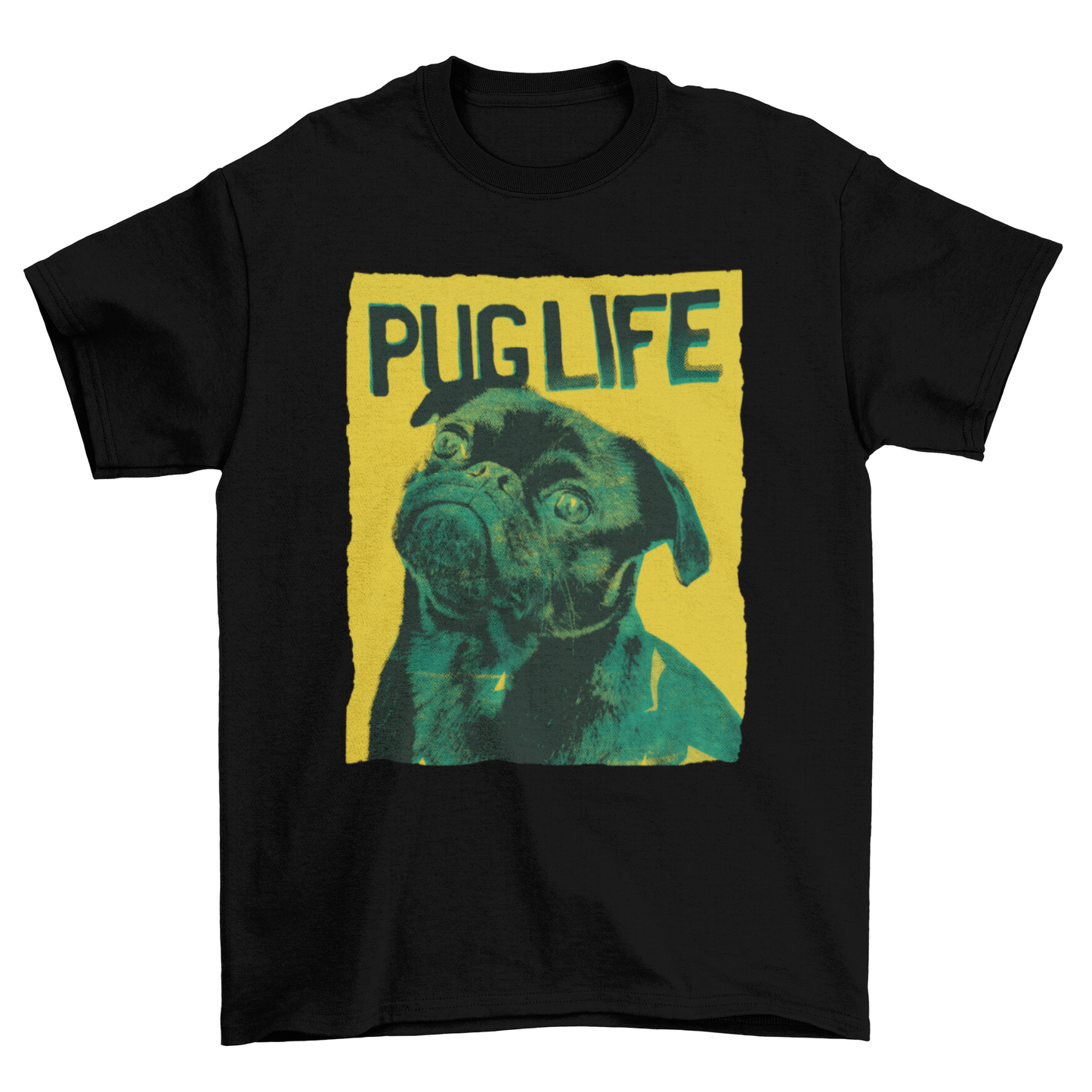 Cool Art Artistic Green Yellow Serigraphy Pet Dog quote "PUG LIFE"