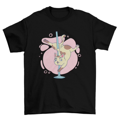 Pole dancing cat cartoon t-shirt design