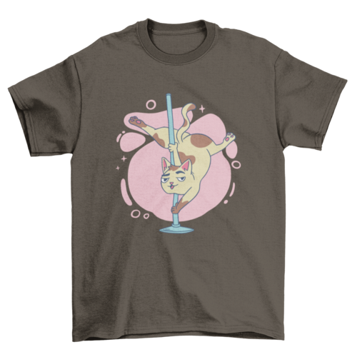 Pole dancing cat cartoon t-shirt design