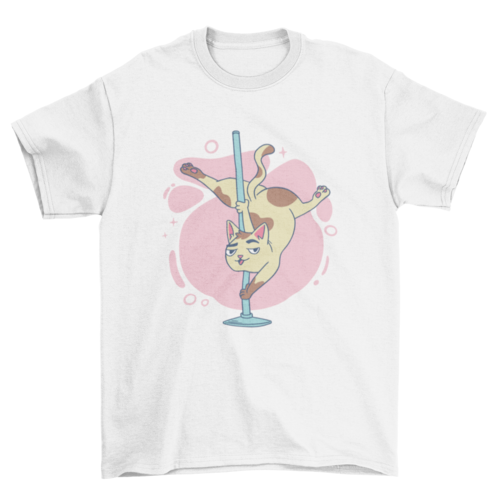 Pole dancing cat cartoon t-shirt design