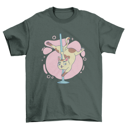 Pole dancing cat cartoon t-shirt design