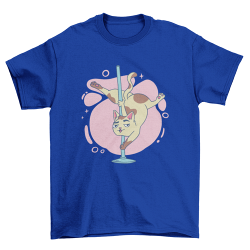 Pole dancing cat cartoon t-shirt design