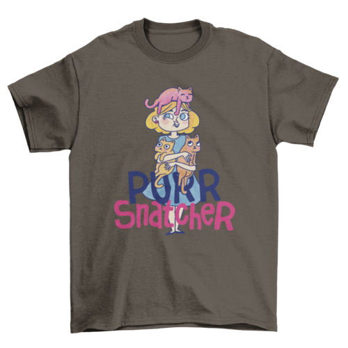 Funny Fashion Woman hugging Pet Animals cats cartoon quote "Purr