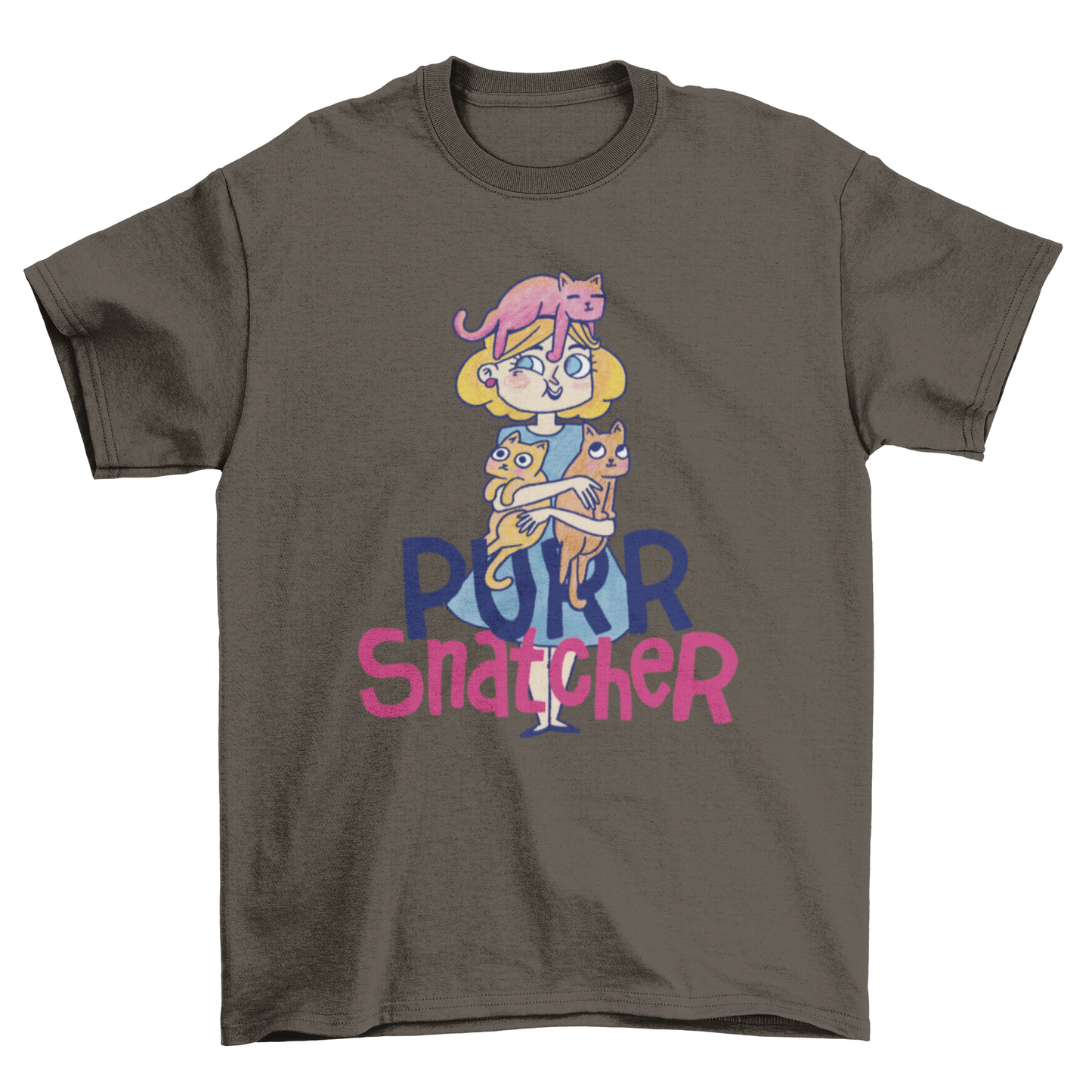 Funny Fashion Woman hugging Pet Animals cats cartoon quote "Purr