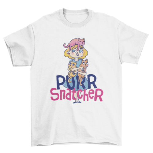 Funny Fashion Woman hugging Pet Animals cats cartoon quote "Purr