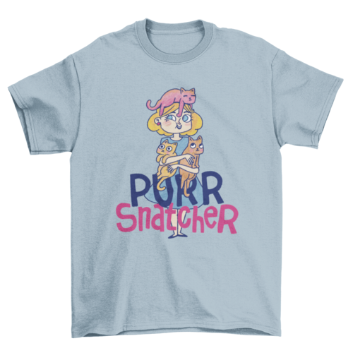 Funny Fashion Woman hugging Pet Animals cats cartoon quote "Purr