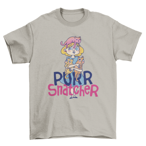 Funny Fashion Woman hugging Pet Animals cats cartoon quote "Purr