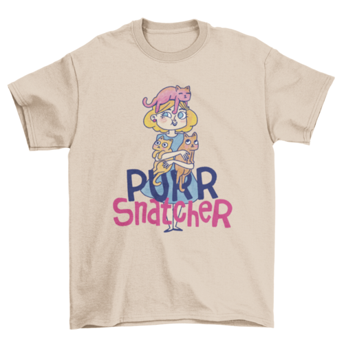 Funny Fashion Woman hugging Pet Animals cats cartoon quote "Purr