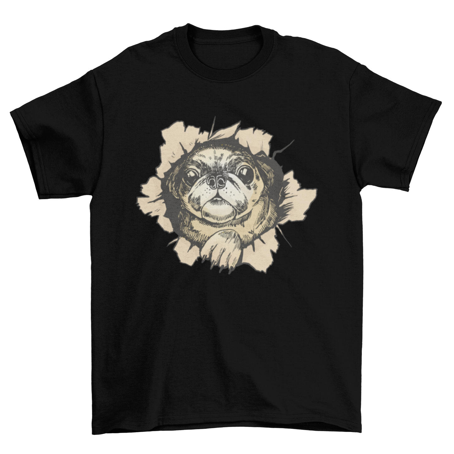 Pug dog ripped wall t-shirt