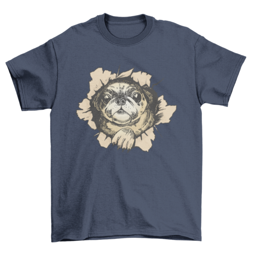 Pug dog ripped wall t-shirt