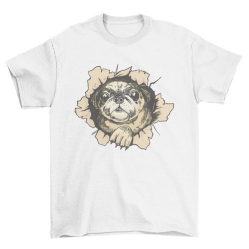 Pug dog ripped wall t-shirt