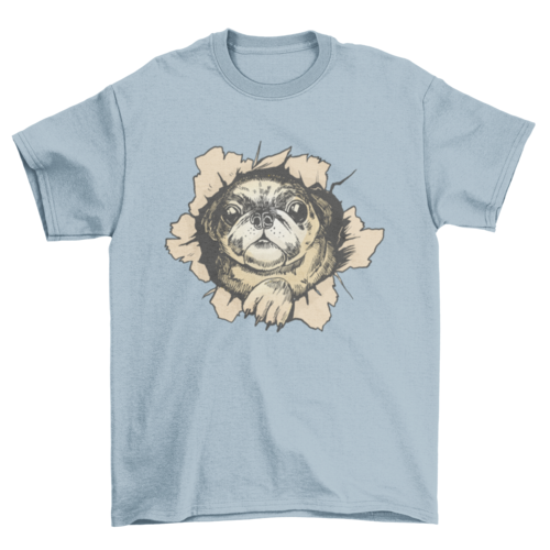 Pug dog ripped wall t-shirt