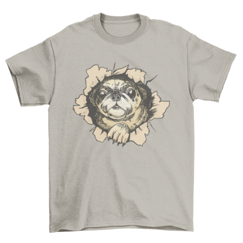 Pug dog ripped wall t-shirt