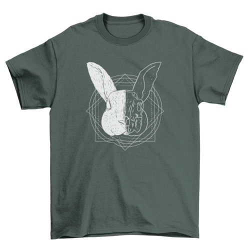 Rabbit animal divided head t-shirt