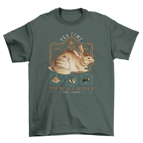 Lovely Pet Bunny Rabbit Skunk Bird cottage core quote "Teatime you're