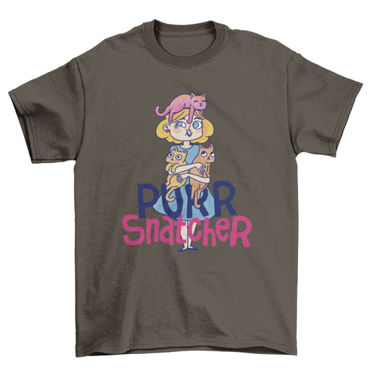 Funny Fashion Woman hugging Pet Animals cats cartoon quote "Purr