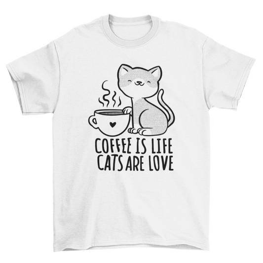 Cat with coffee mug t-shirt
