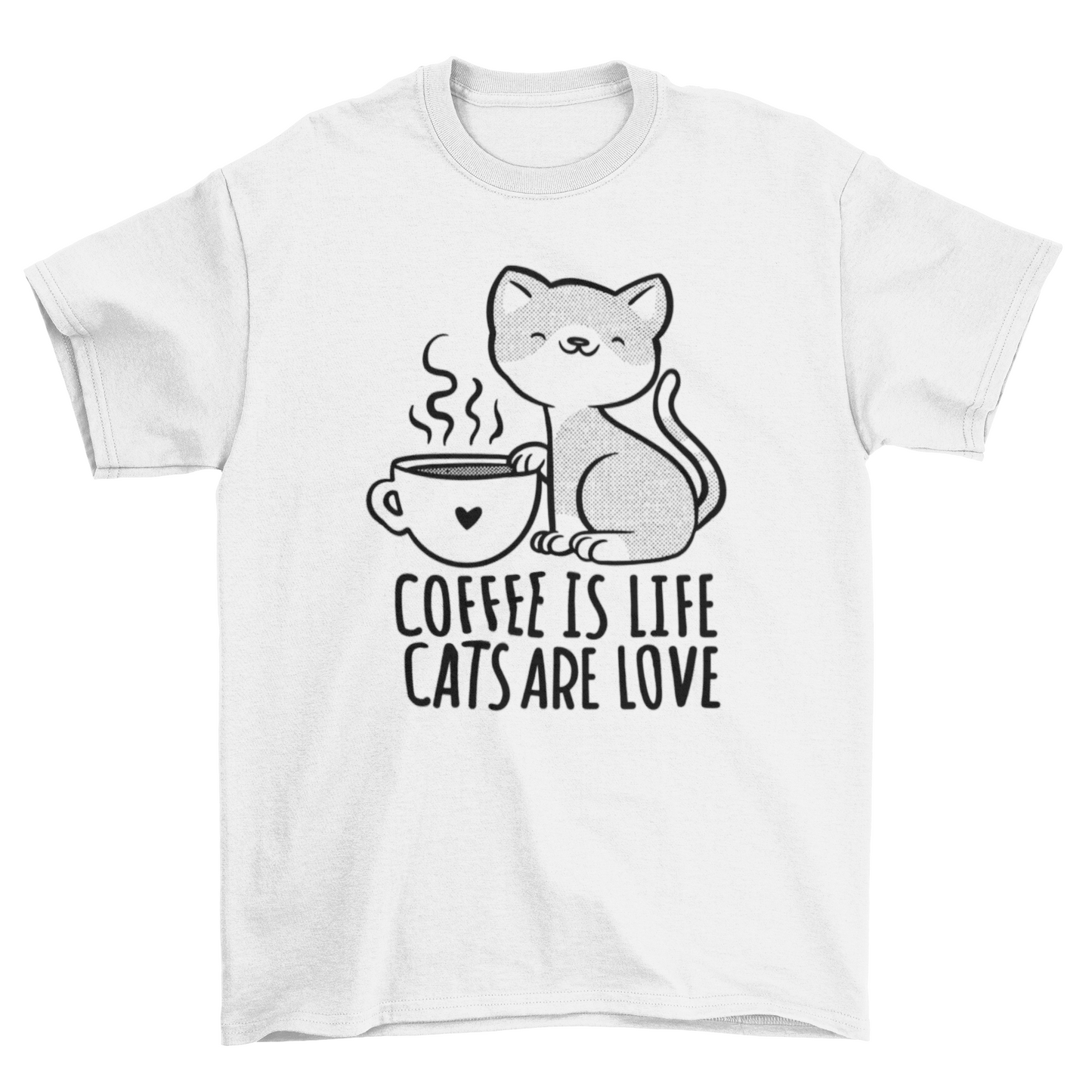 Cat with coffee mug t-shirt