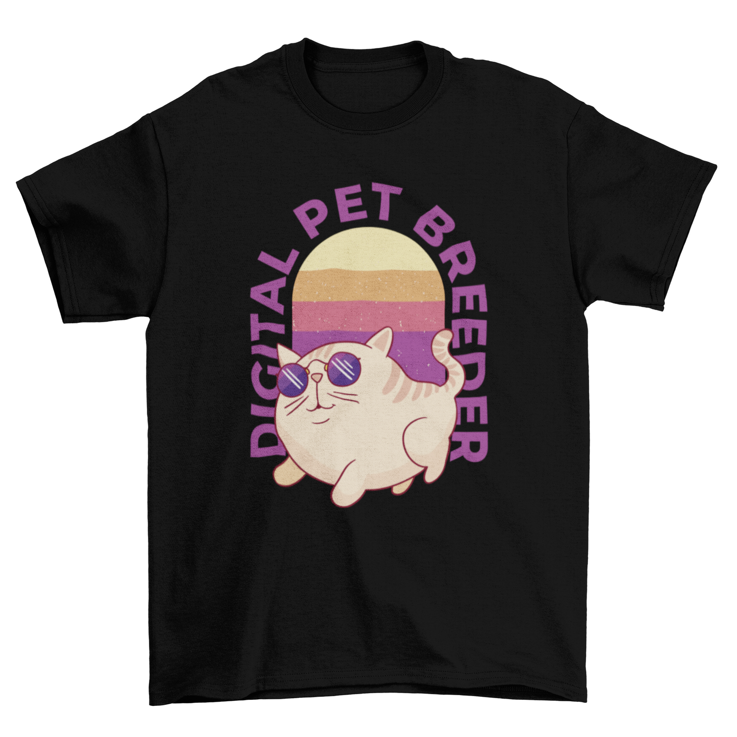 Cat wear sunglasses with Digital pet breeder quote t-shirt