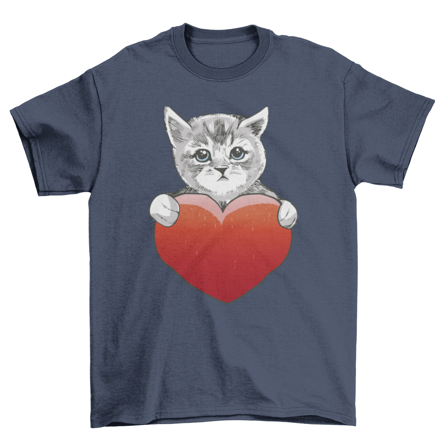 Illustration of cute pet kitty cat and heart t-shirt