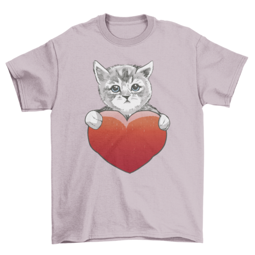 Illustration of cute pet kitty cat and heart t-shirt