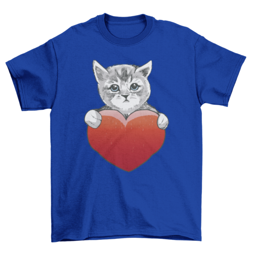 Illustration of cute pet kitty cat and heart t-shirt